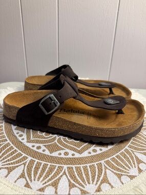 BETULA by Birkenstock Women's Thong Sandals Gizeh LEATHER Brown Size 7